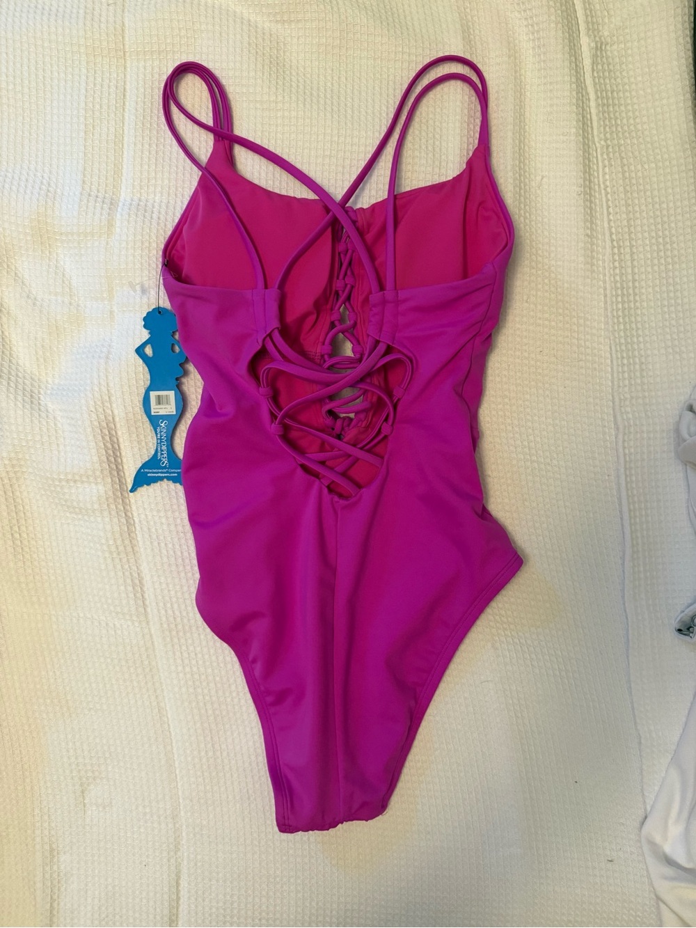 NWT Skinnydippers SZ S Bright Pink One-Piece Swimsuit with Front Lace-Up - Picture 2 of 6